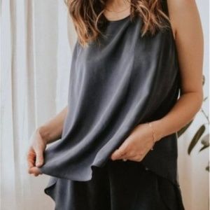 Lunya washable silk sleep tank charcoal gray